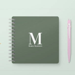 Minimal Simple Monogram Initial Sage Green  Notebook