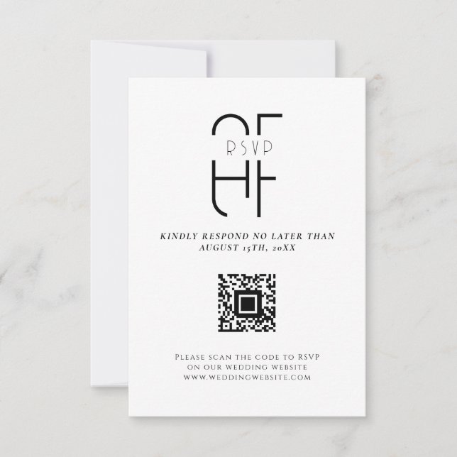 Minimal simple monogram modern white RSVP card (Front)