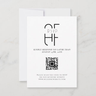 Minimal simple monogram modern white RSVP card