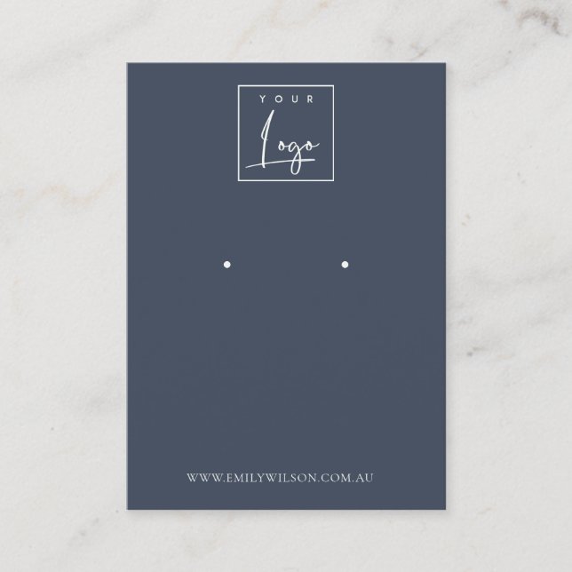 Minimal Simple Navy Blue Dark Earring Display Business Card (Front)