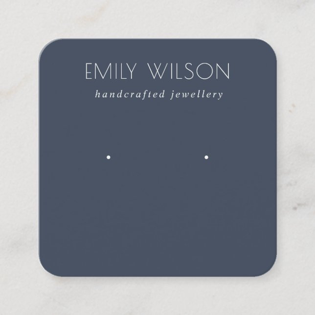 Minimal Simple Navy Blue Dark Earring Display Square Business Card (Front)