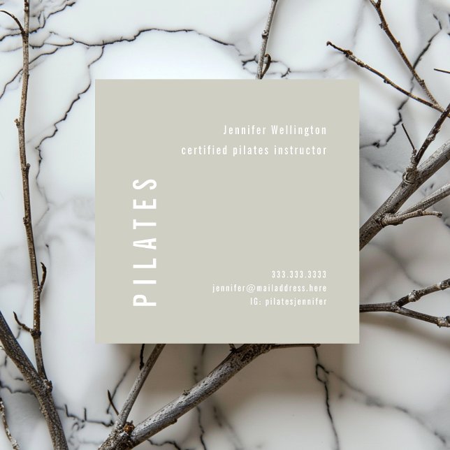Minimal Simple Pastel Grey Green Pilates Fitness Square Business Card (Creator Uploaded)