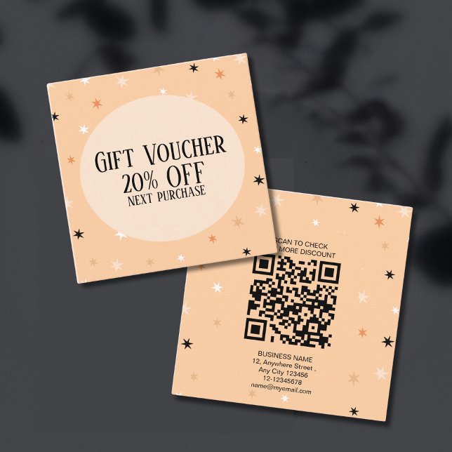 Minimal Simple Pastel Orange Black Star Pattern  Discount Card (Creator Uploaded)