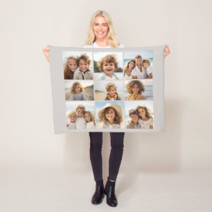 Minimal Simple Photo Collage with 9 photos Fleece Blanket