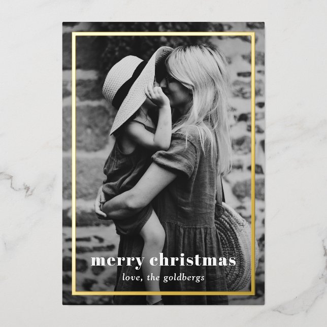 Minimal Simple Photo Elegant Christmas Foil Holiday Card (Front)