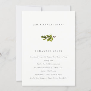 Minimal Simple Pine Branch Any Age Birthday Invite
