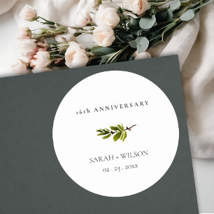 Minimal Simple Pine Branch Any Year Anniversary  Classic Round Sticker
