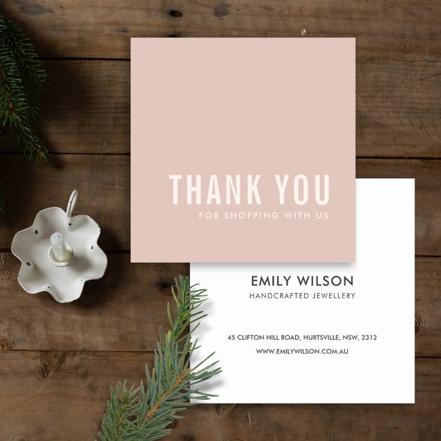 MINIMAL SIMPLE PINK BLUSH THANK YOU LOGO SQUARE BUSINESS CARD (Creator Uploaded)