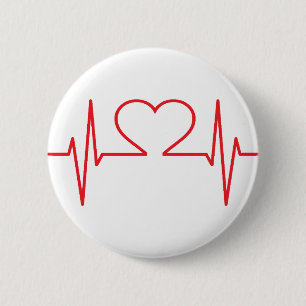 Minimal Simple Red Heart Beat Nursing Medical 6 Cm Round Badge