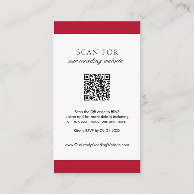 Minimal Simple Red Modern QR Code Wedding Enclosure Card (Front)