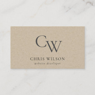 Minimal Simple Rustic Kraft Monogram Initial Business Card