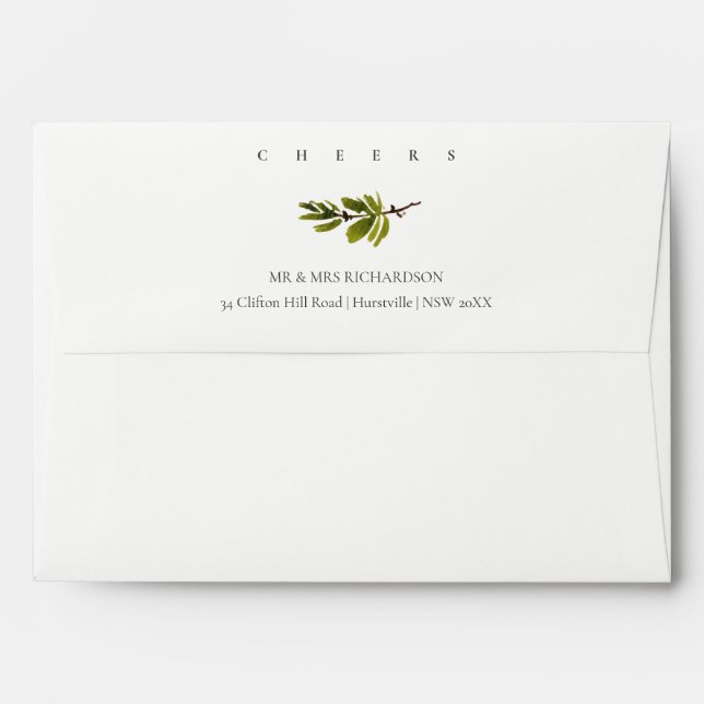 Minimal Simple Soft Pine Branch Christmas Cheers Envelope (Back (Top Flap))