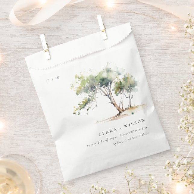 Minimal Simple Watercolor Botanical Tree Wedding Favour Bag (Clipped)