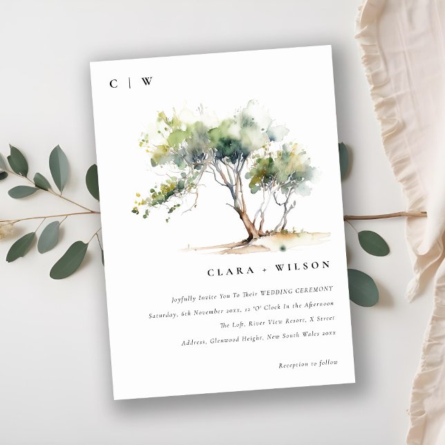 Minimal Simple Watercolor Botanical Tree Wedding Invitation (Creator Uploaded)