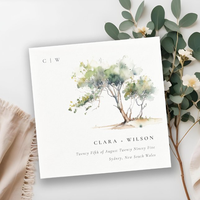 Minimal Simple Watercolor Botanical Tree Wedding Napkin (Creator Uploaded)