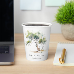 Minimal Simple Watercolor Botanical Tree Wedding Paper Cups