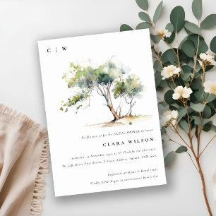 Minimal Simple Watercolor Tree Bridal Shower Invitation