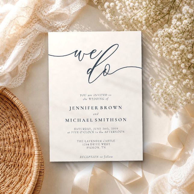 Minimal Simple We Do Wedding Announce Navy Beige Invitation (Creator Uploaded)