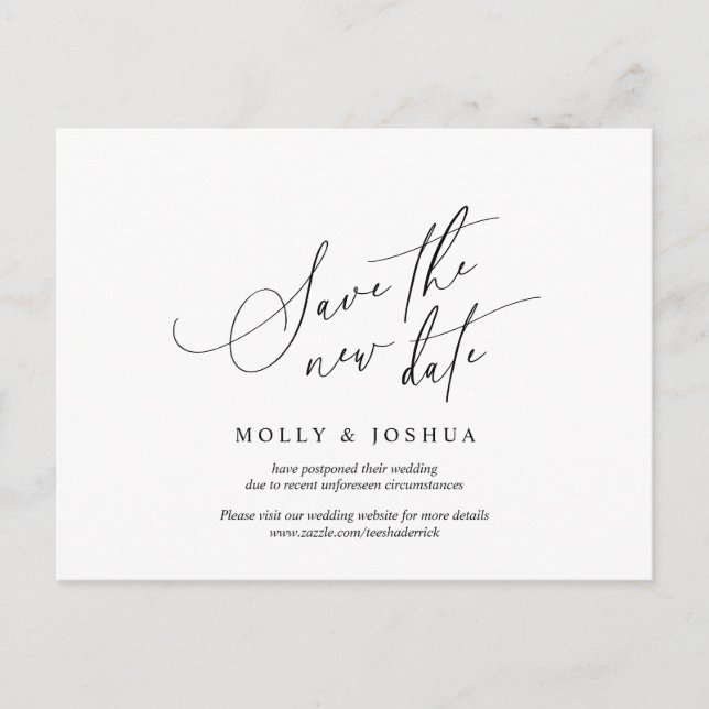 Minimal simple, Wedding invitation Postponement Postcard (Front)