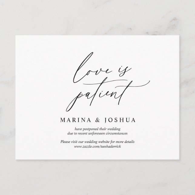Minimal simple, Wedding invitation Rescheduled Postcard (Front)
