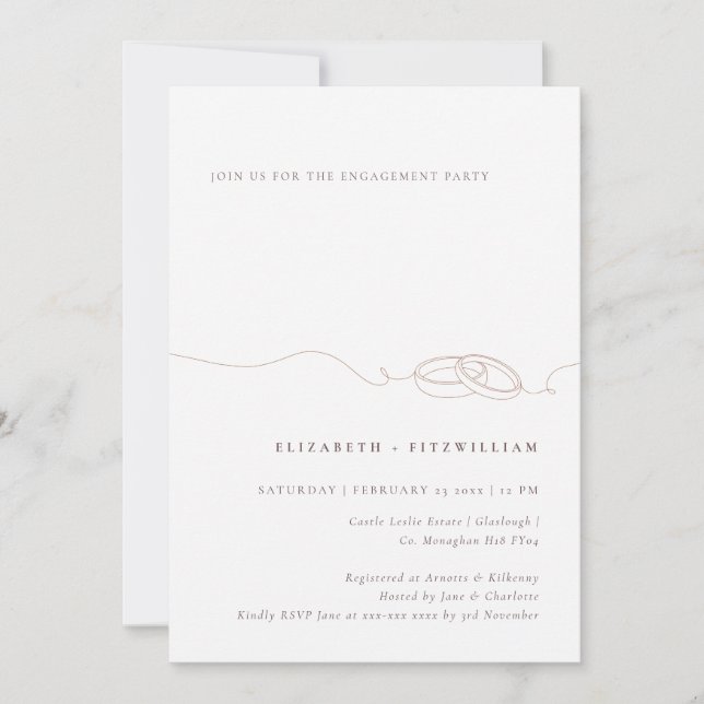 Minimal Simple Wedding Ring Blush Engagement Party Invitation (Front)