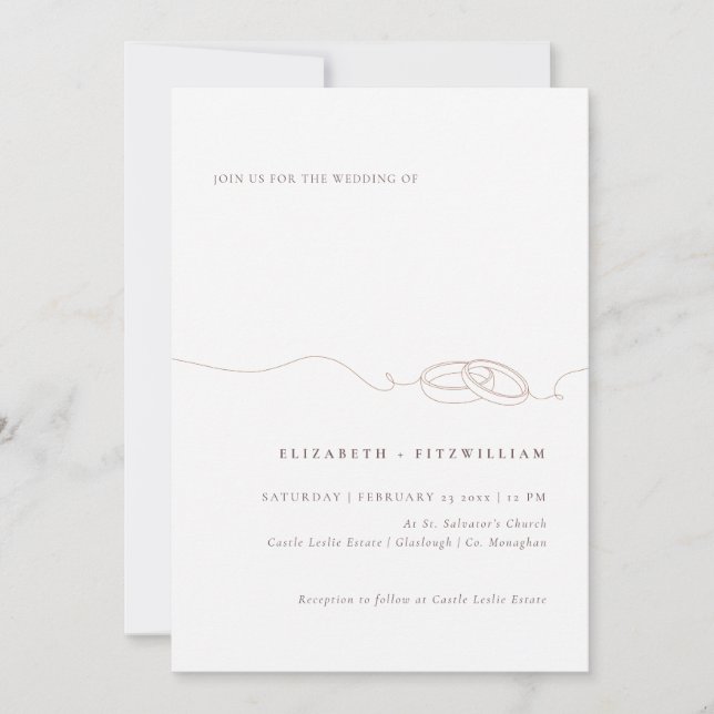 Minimal Simple Wedding Rings | Blush Pink Wedding Invitation (Front)