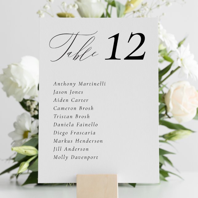 Minimal Simple Wedding Table Seating Chart Cards (This elegant table seating chart card features a handwritten calligraphy script )