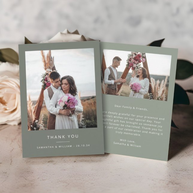 Minimal simple wedding thank you 2 pictures card (Creator Uploaded)