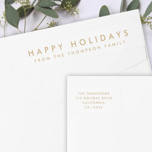 Minimal Simple White and Gold Christmas Address Wrap Around Label