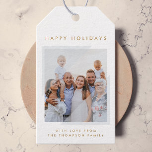 Minimal Simple White Christmas Family Photo Gift Tags