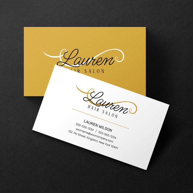 Minimal Simple White Gold Hair Salon Hairstylist  Business Card (Creator Uploaded)
