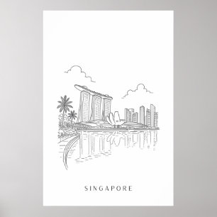 Minimal Singapore Line Art Print Marina Bay