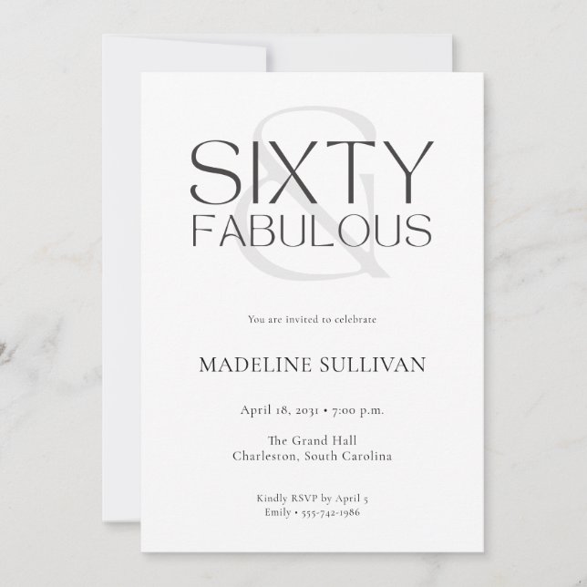Minimal Sixty and Fabulous 60th Birthday Party Invitation (Front)