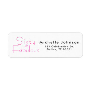 Minimal Sixty & Fabulous 60th Birthday Party Return Address Label