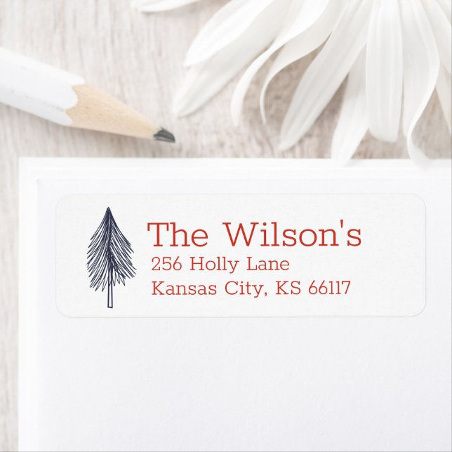 Minimal Sketch Evergreen Tree Holiday Return Address Label (Insitu)