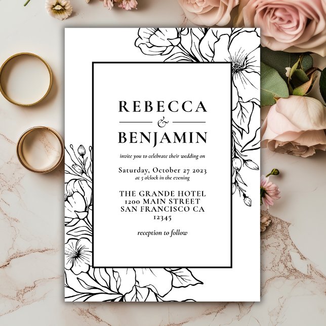 Minimal Sketched Floral Wildflowers Wedding  Invitation (Creator Uploaded)