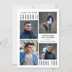 Minimal Sleek Graduate THANK YOU Five Photos Black Card