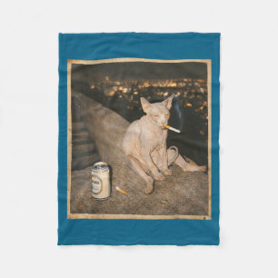 Minimal Smoking Sphynx Cat Meme Funny Fleece Blanket