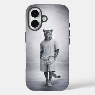 Minimal Snow Leopard Streetwear Illustration iPhone 16 Case