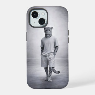 Minimal Snow Leopard Streetwear Illustration iPhone 15 Case