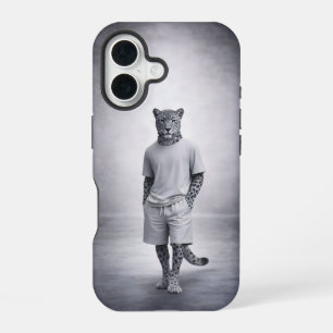 Minimal Snow Leopard Streetwear Illustration iPhone 16 Case