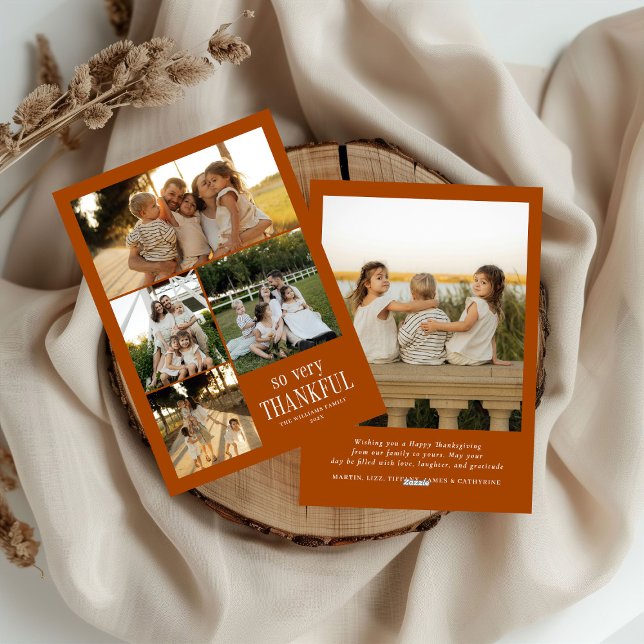 Minimal So Very Thankful Photos Happy Thanksgiving Holiday Card (Creator Uploaded)