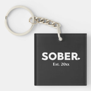 Minimal Sober with Heart and Sobriety Date Key Ring