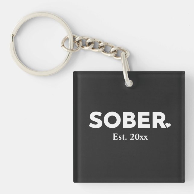 Minimal Sober with Heart and Sobriety Date Key Ring (Front)