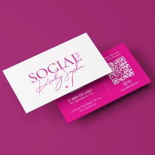 Minimal Social Media Digital Marketing Pink White Business Card