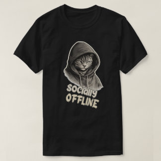 Minimal Socially Offline Cat Fashion Design T-Shirt