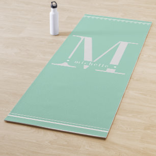 Minimal Soft Aqua & White Monogram Yoga Mat