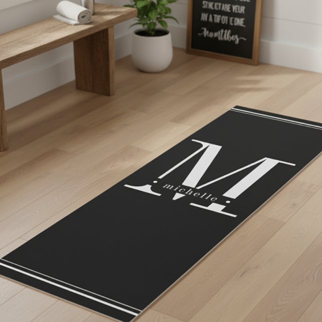 Minimal Soft Black & White Monogram Yoga Mat (Creator Uploaded)