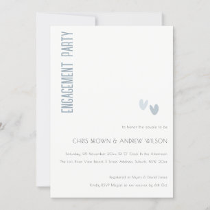 Minimal Soft Elegant Dusky Blue Hearts Engagement Invitation