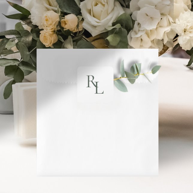 Minimal Soft Green Wedding Couple Initials  Square Sticker (Creator Uploaded)